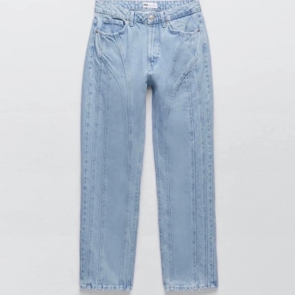 Zara Seam Straight Leg Light Denim Jeans - Picture 1 of 4